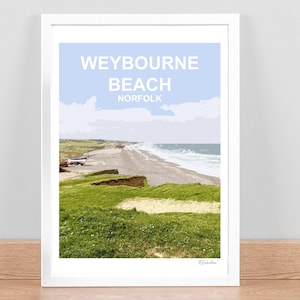 Weybourne Norfolk print, Travel Poster, Picture, Art Wall decor gift. Birthday wedding anniversary gift. Framed. Holt Sheringham