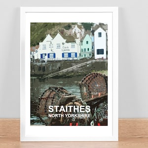 Staithes, North Yorkshire print, Poster,  Picture, Home art Wall decor Landscape Birthday Wedding Anniversary gift. Saltburn. Christmas gift