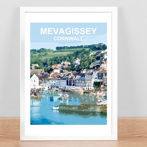 Impression Mevagissey Cornwall, affiche de voyage, image, décoration d&#39;art mural. Anniversaire de Cornouailles, cadeau d&#39;anniversaire de mariage Kernow encadré