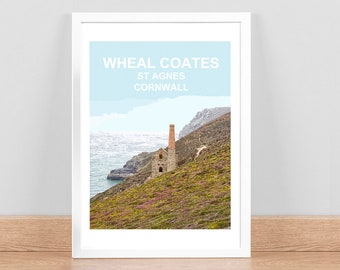 Wheal Coates, St Agnes Cornwall art print Travel Poster HomeWall decor Picture Hand signed, framed Birthday Wedding Anniversary Cornish gift