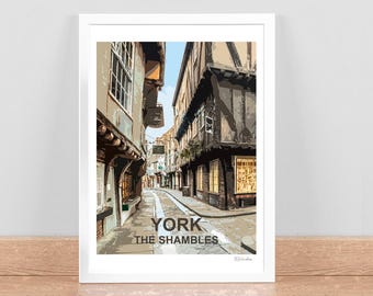 York, The Shambles Yorkshire art print, Travel Poster, Picture, Wall Art decor. Hand Signed. Birthday Wedding Anniversary gift. Framed