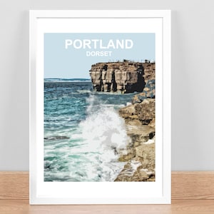 Portland, Dorset art print, Travel Poster, Picture, Home Wall decor. Hand signed Framed Birthday Anniversary Wedding gift Jurassic coast