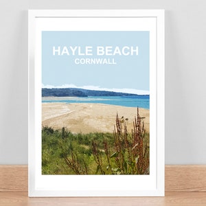 Hayle Beach Cornwall Print, Travel Poster, Picture, Home Wall art decor. St Ives Bay. Cornish gift Hand Signed. Framed. Gwithian