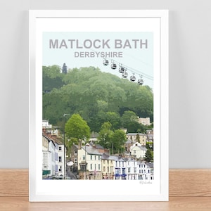 Matlock Bath Derbyshire, Peak District art print, travel Poster, Picture, Wall decor. Hand signed. Framed Birthday Anniversary Wedding gift
