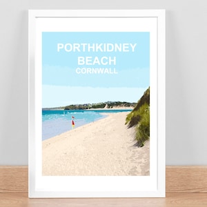 Porthkidney Beach Cornwall art print, Travel Poster, Picture, Wall decor. Hand signed, framed ready to hang Kernow gift image 1