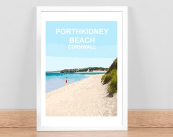 Porthkidney Beach Cornwall art print, Travel Poster, Picture, Wall decor. Hand signed, framed ready to hang Kernow gift