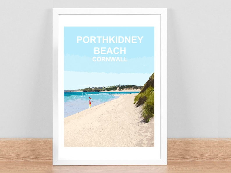 Porthkidney Beach Cornwall art print, Travel Poster, Picture, Wall decor. Hand signed, framed ready to hang Kernow gift image 1