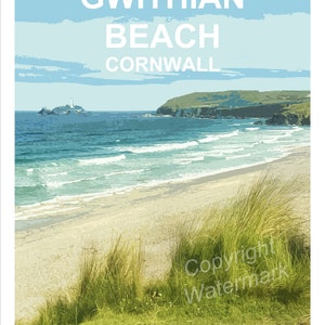 Gwithian Beach, Cornwall art print, Travel Poster, Picture, Wall art, Home decor. Hand signed. St Ives Bay. Cornish gift image 4