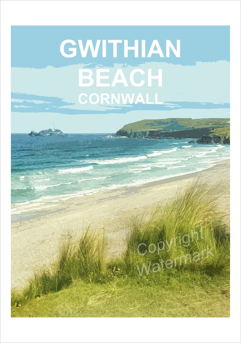 Gwithian Beach, Cornwall art print, Travel Poster, Picture, Wall art, Home decor. Hand signed. St Ives Bay. Cornish gift image 4