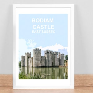 Bodiam Castle East Sussex Travel Poster, Wall Art Print, Picture Home wall decor. Birthday Wedding Anniversary gift. Hand Signed, framed
