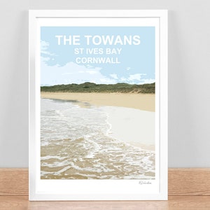 The Towans Cornwall Art Print, Travel Poster, Wall art, Picture, Home decor. Hand Signed. Framed. Hayle, Gwithian, St Ives Bay. Cornish gift