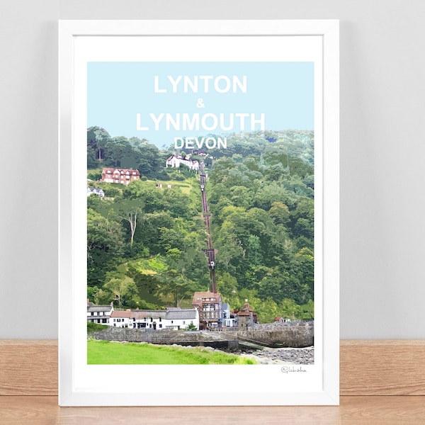 Lynton Lynmouth Devon print, Travel Location Poster, Picture, Wall art home decor. Exmoor. Hand Signed. Birthday wedding anniversary gift.