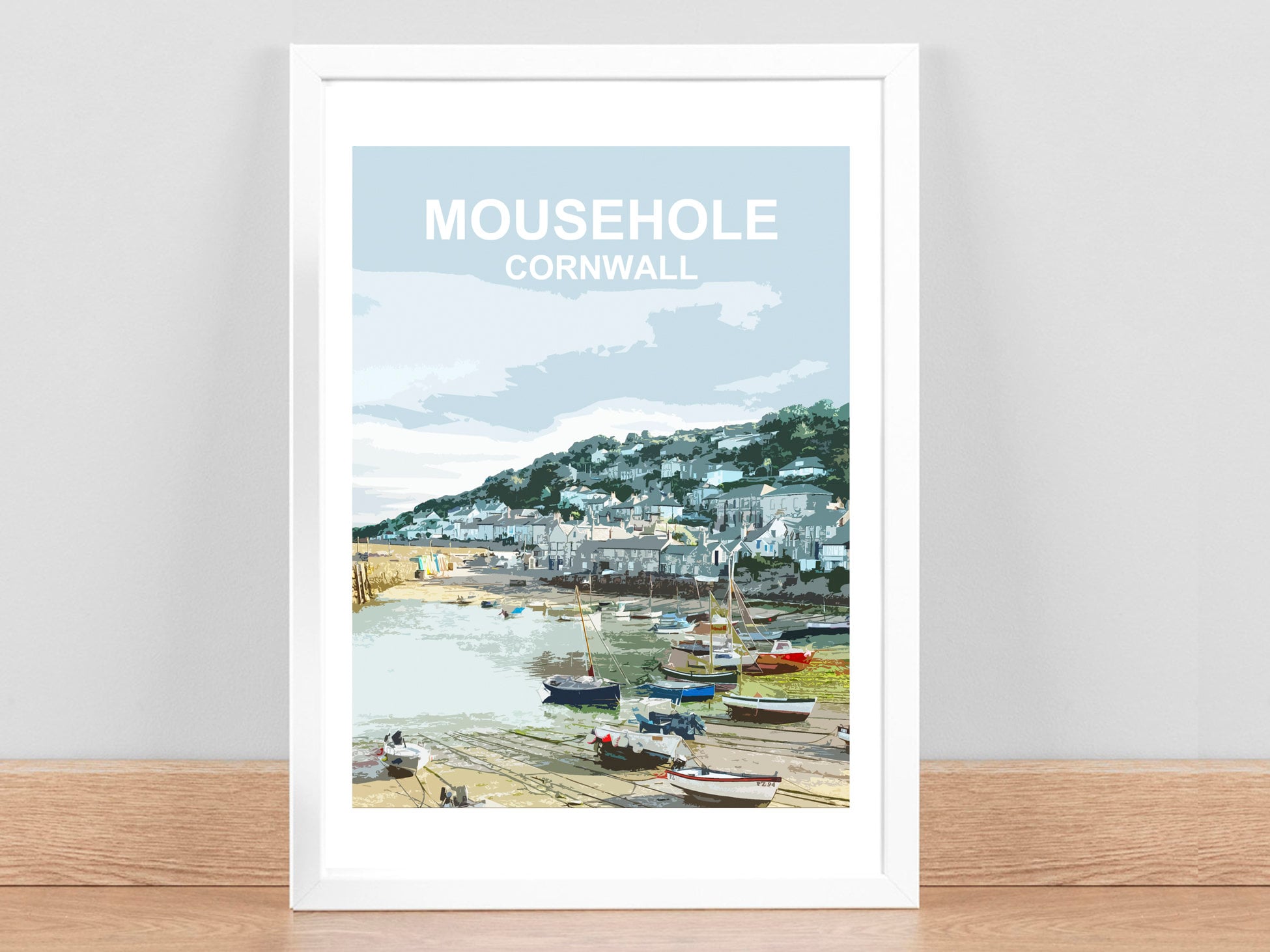Mousehole Cornwall print, Travel Poster, Picture, Home wall art decor. Hand signed, framed Cornish birthday wedding anniversary gift. Kernow
