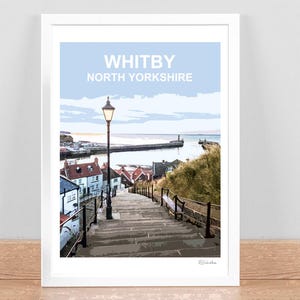 Lámina artística de 199 escalones, Whitby, Yorkshire del Norte. Póster de viaje, imagen, arte mural, decoración del hogar. Regalo de cumpleaños o aniversario de bodas. Firmado a mano.