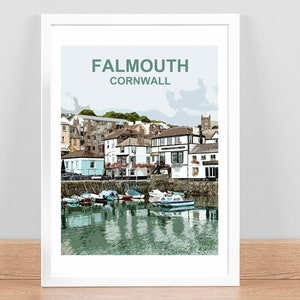 Falmouth Cornwall Print, Travel Poster, Picture, Wall art decor.  Cornish birthday wedding anniversary gift Hand Signed, framed Kernow