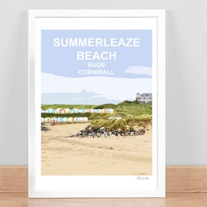 Bude Cornwall Print, Travel Poster Picture Home Wall Art decor. Cornish birthday wedding anniversary gift. Kernow Hand Signed Framed