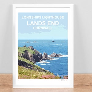 Lands End Cornwall print, Travel Poster, Picture, Home Wall Art decor. Hand signed. Cornish birthday wedding anniversary gift. Kernow
