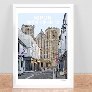 Impressão de Ripon, North Yorkshire, pôster de viagem, impressão artística, quadro, decoração de parede. Presente de aniversário, casamento e bodas de ouro. Assinado à mão, emoldurado.