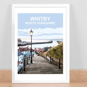 199 Steps, Whitby North Yorkshire print, Travel Poster, Picture, Wall art, home decor.  Birthday wedding anniversary gift. Hand Signed.