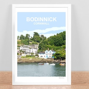 Impresión de Bodinnick, Cornwall Fowey, póster de viaje, imagen, decoración de pared para el hogar. Regalo de cumpleaños o aniversario de bodas en Cornualles. Enmarcado. Kernow
