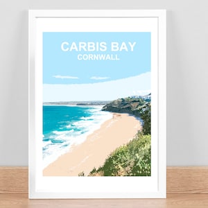 Carbis Bay St Ives Cornwall Kunstdruck, Reiseposter, Bild, Wanddekor. Cornish Geburtstag Hochzeit Jahrestag Geschenk signiert, gerahmt. Kernow