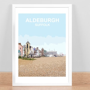 Aldeburgh Suffolk art print, Travel Poster, Picture, Wall art decor. Birthday Wedding Anniversary gift. Hand signed, framed ready to hang