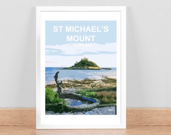 St Michael's Mount Cornwall print, Travel Poster, Picture, Art Wall decor. Marazion Cornish birthday wedding anniversary gift. Kernow