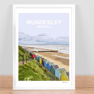 Mundesley Norfolk art print, Travel Poster, Picture, Home Wall decor, Landscape. Birthday wedding anniversary gift. Hand signed. Framed