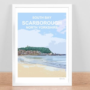 Scarborough North Yorkshire print, Travel Poster, Picture, Wall art, home decor landscape Birthday wedding anniversary gift Framed South Bay