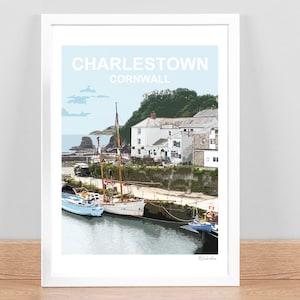 Charlestown Cornwall print Travel Poster Picture Wall art decor. St Austell. Cornish Birthday, Wedding, Anniversary gift Hand signed Framed
