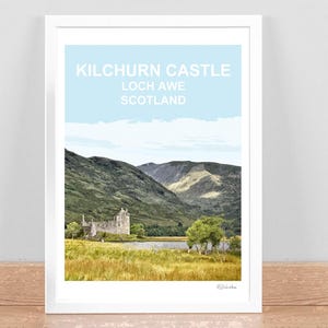 Kilchurn Loch Awe Scotland art print, Travel Poster Picture Wall art Home decor. Framed Scottish Highlands Birthday Wedding Anniversary gift