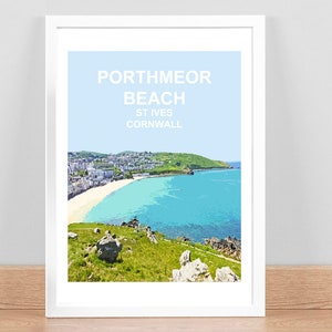 Porthmeor Beach, St Ives, Cornwall art print, Travel Poster, Picture, Summer Wall art decor. Birthday anniversary gift. Hand signed