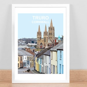 Truro Cornwall print, Travel Poster, Picture, Art Wall decor. Cornish birthday wedding anniversary gift. Kernow Framed Hand signed.