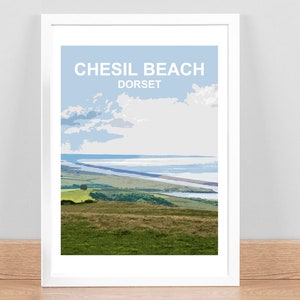 Chesil Beach, Dorset UK art print, Travel Poster, Picture, Wall decor. Hand signed, framed ready to hang