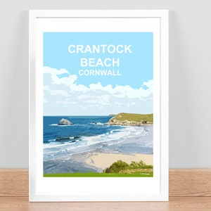 Crantock Cornwall print, Travel Poster, Picture, Art Wall decor. Cornish Birthday anniversary Wedding gift. Hand signed. Framed. Kernow