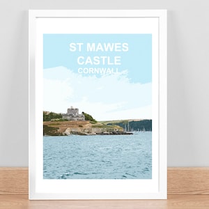 Stampa St Mawes Cornwall, poster di viaggio, decorazione artistica da parete con foto. Penisola di Roseland, regalo di compleanno e anniversario di matrimonio con cornice in Cornovaglia Kernow