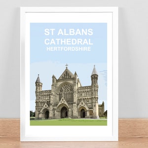 St Albans Cathedral & Abbey Hertfordshire print, Poster, Picture, Home Wall art decor. Hand signed, framed Birthday Anniversary Wedding gift