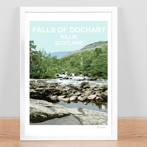 Falls of Dochart Killin Perthshire Scotland art print Travel Poster Picture Wall decor Loch Tay Scottish Birthday Wedding Anniversary gift