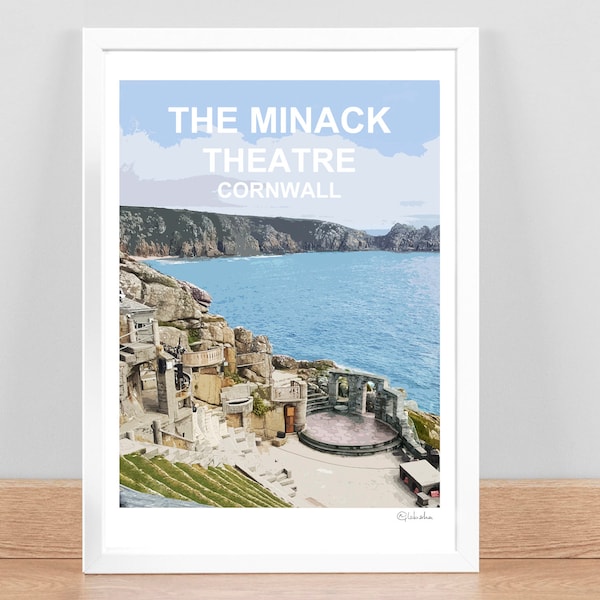 The Minack Theatre Cornwall art print, Porthcurno Travel Poster, Picture, Wall decor. Hand signed. Cornish birthday wedding anniversary gift