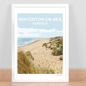 Winterton on Sea Norfolk print, Travel Poster, Picture, Wall art decor, Landscape. Birthday wedding anniversary gift. Hand signed. Framed