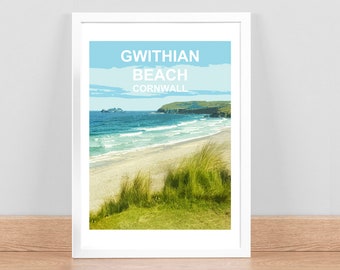 Gwithian Beach Cornwall print, Poster, Picture, Wall Art decor. Hand signed. St Ives Bay. Cornish Birthday Wedding Anniversary gift Kernow