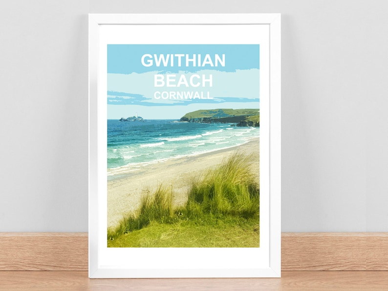 Gwithian Beach, Cornwall art print, Travel Poster, Picture, Wall art, Home decor. Hand signed. St Ives Bay. Cornish gift image 1