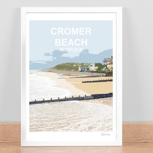 Cromer Beach Norfolk art print, Travel Poster, Picture, Home Wall decor. Birthday wedding anniversary gift. Hand signed. Framed