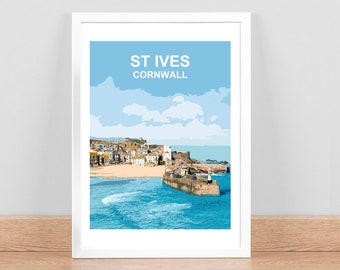 St Ives, Cornwall art print, Travel Poster,  Picture, Home Wall decor. Cornish Birthday Wedding anniversary gift. Hand signed, framed