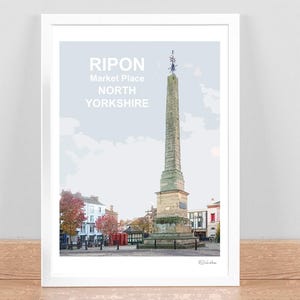 Ripon North Yorkshire, pôster de viagem, impressão artística, imagem, arte de parede, decoração para casa, aniversário, presente de casamento, assinado à mão, emoldurado