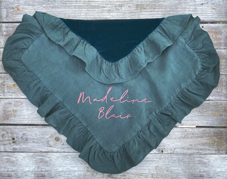 Add a Hand Embroidered Name or Date to Your Linen + Velvet Lovey or Blanket 