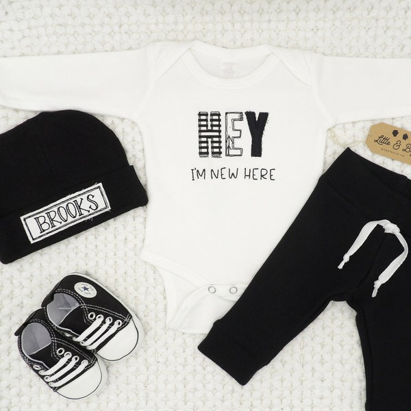 BABY BOY COMING Home Outfit Custom Coming Home Hospital Outfit Hello I'm New Here Hello World Personalized Newborn Outfit Baby Shower Gift