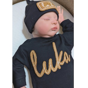 Baby Boy Coming Home Outfit Black,Newborn Boy Coming Home Outfit,Baby Boy Gift,Personalized Going Home Outfit Baby Boy, Newborn Set Name