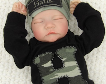 Conjunto personalizado de camuflaje Duckhunter para bebé niño para la salida del hospital, gorro de camuflaje bordado, regalo de camuflaje para baby shower