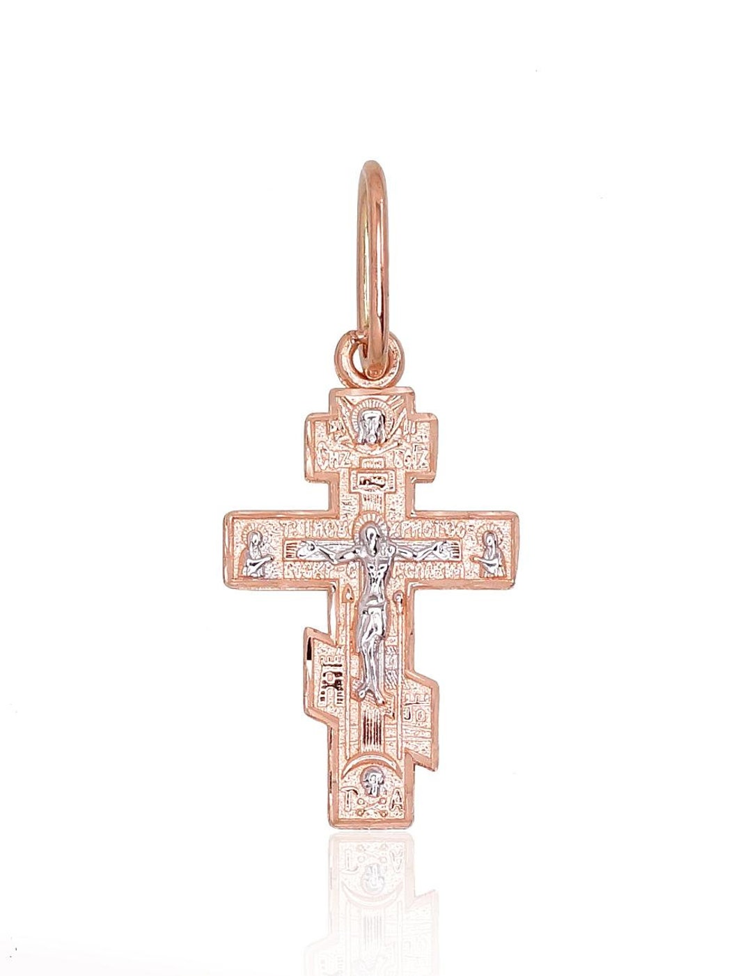 Rose Gold Orthodox Cross , Cross Pendant, Charm. 14k Solid Gold Cross